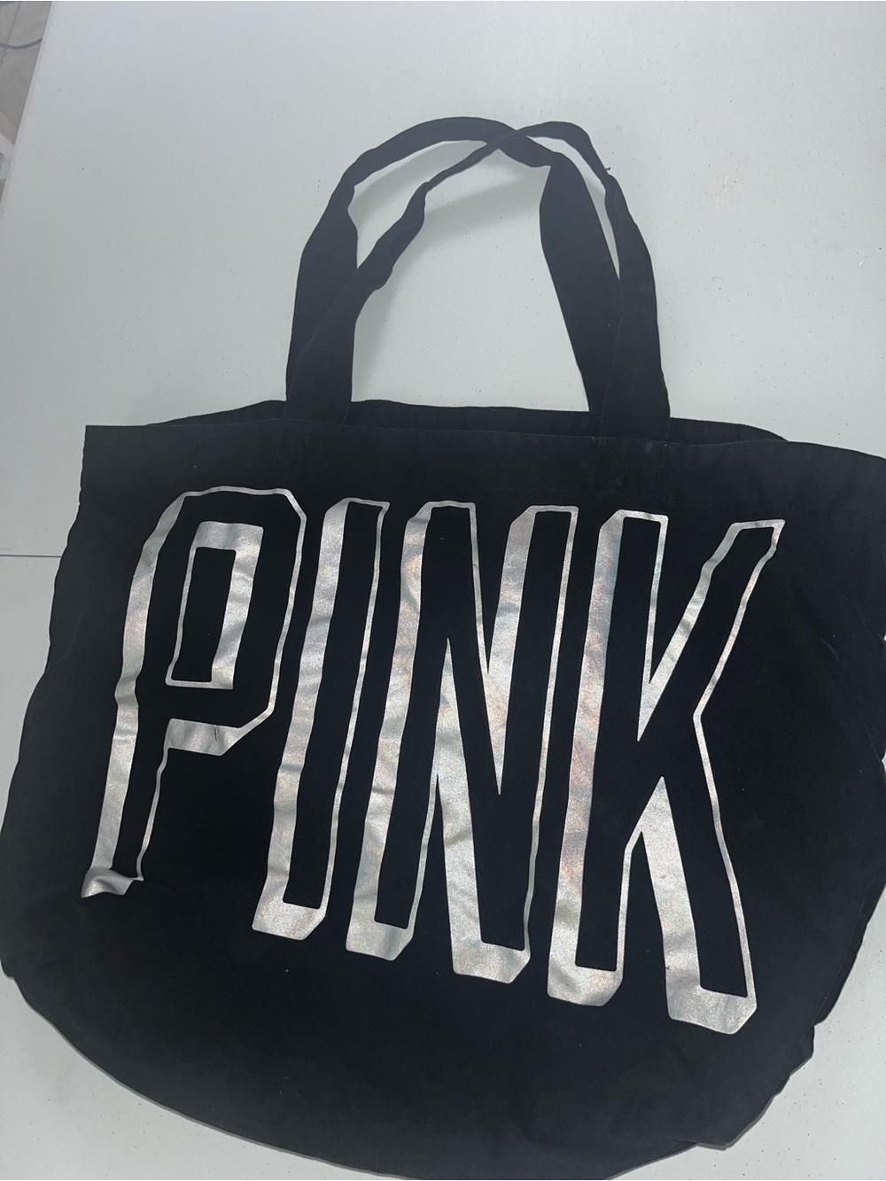 PINK Victoria's Secret Black Tote with Silver Metallic Logo